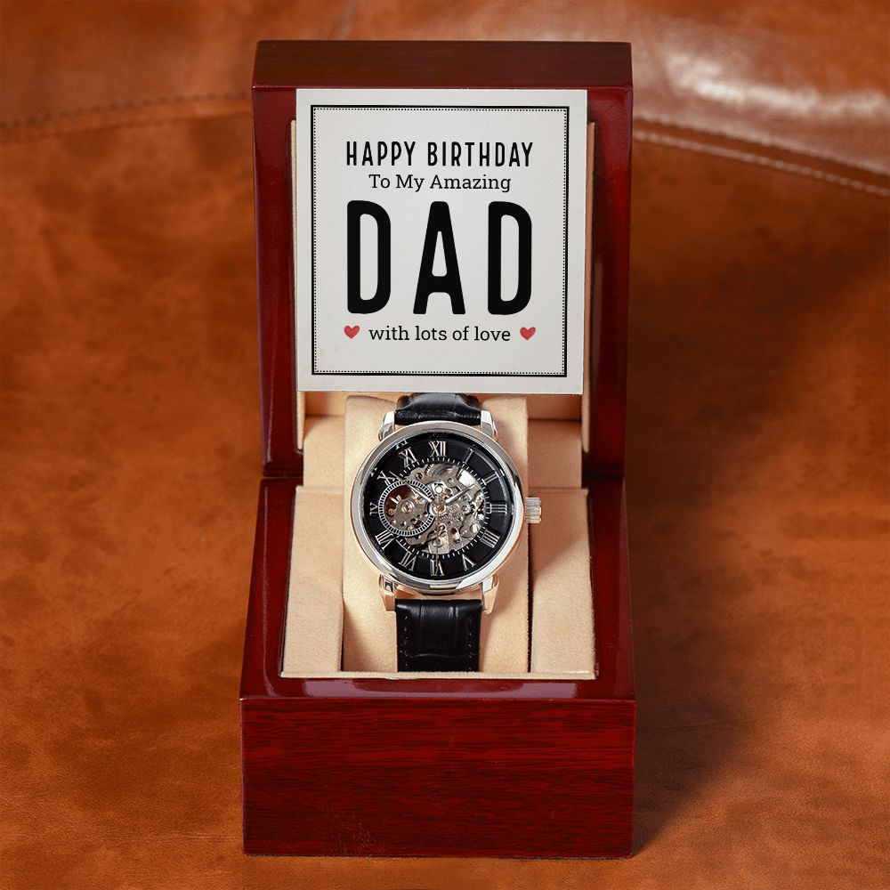 Happy birthday to my amazing dad Men's Openwork Watch w/ Genuine Black Leather Band