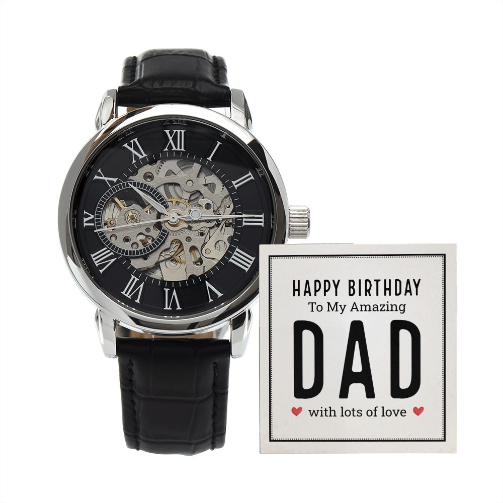 Happy birthday to my amazing dad Men's Openwork Watch w/ Genuine Black Leather Band