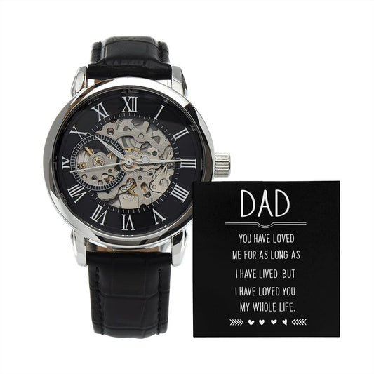 Dad you have loved me Men's Openwork Watch w/ Genuine Black Leather Band