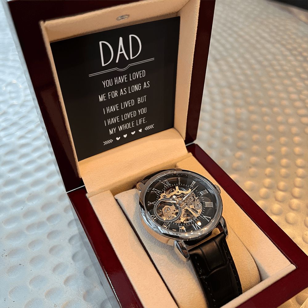 Dad you have loved me Men's Openwork Watch w/ Genuine Black Leather Band