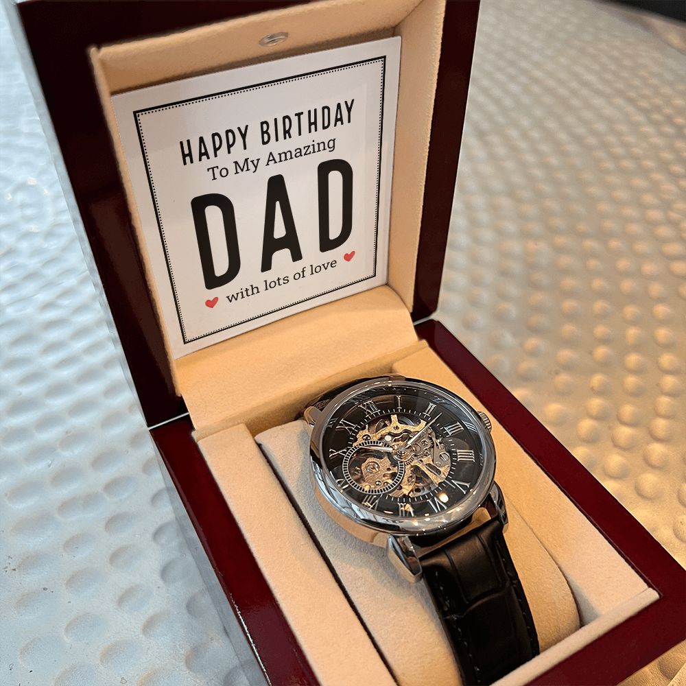 Happy birthday to my amazing dad Men's Openwork Watch w/ Genuine Black Leather Band