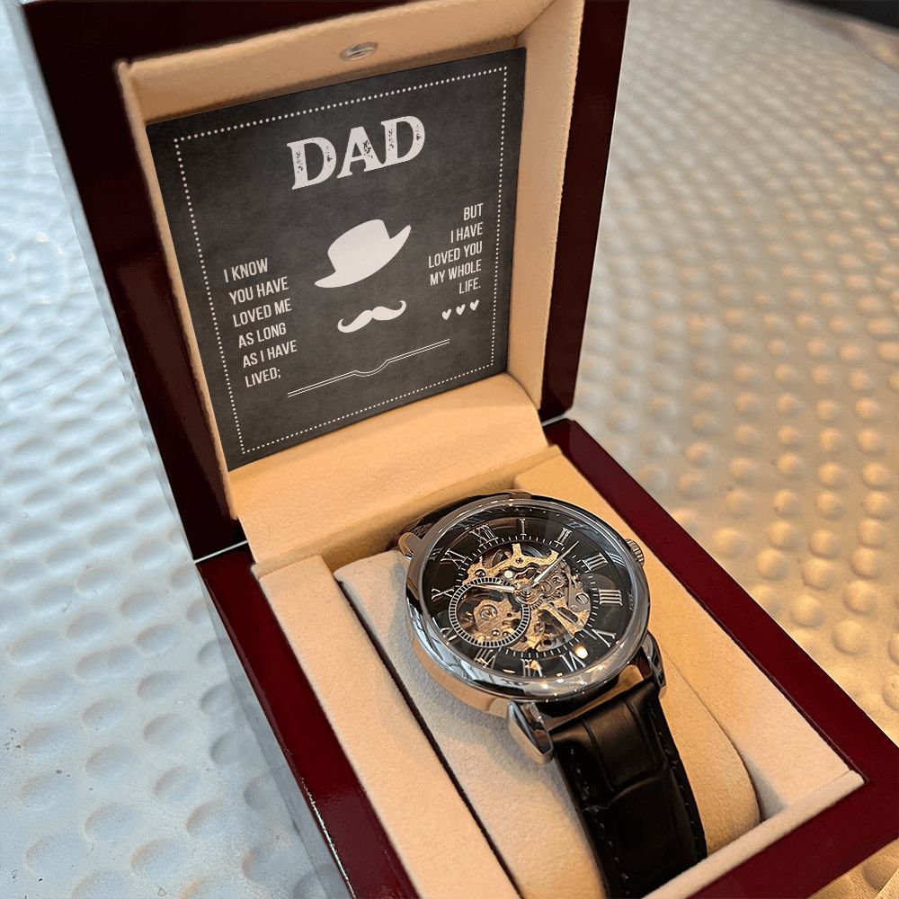 Dad I know you have loved me Men's Openwork Watch w/ Genuine Black Leather Band