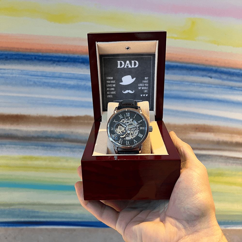 Dad I know you have loved me Men's Openwork Watch w/ Genuine Black Leather Band