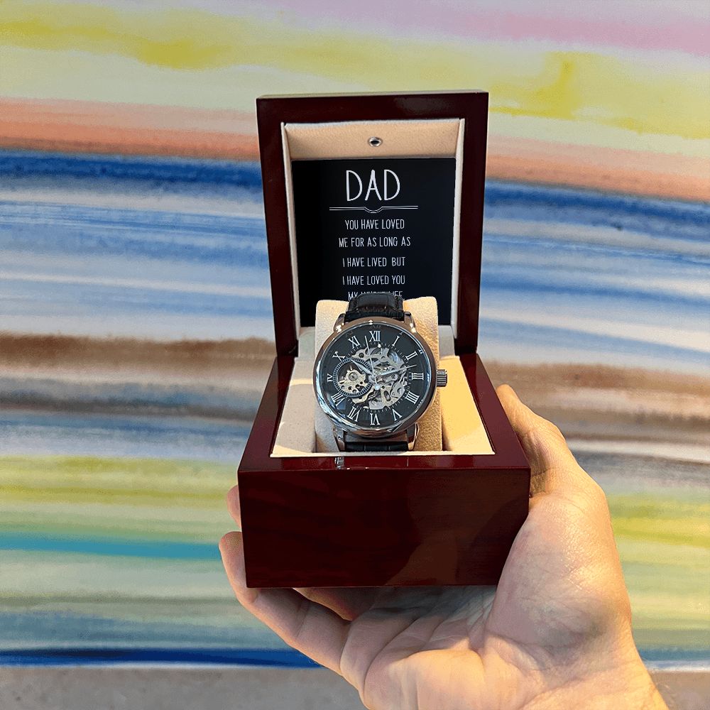 Dad you have loved me Men's Openwork Watch w/ Genuine Black Leather Band