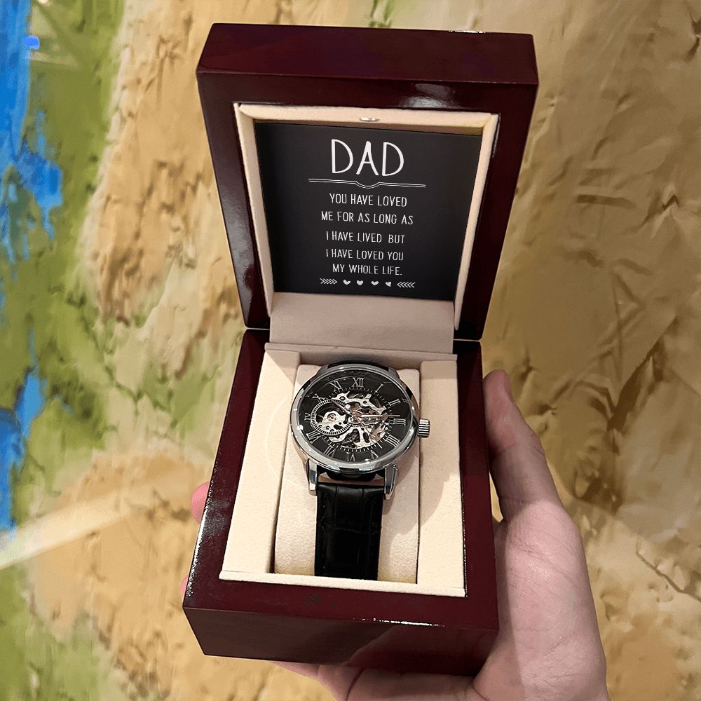 Dad you have loved me Men's Openwork Watch w/ Genuine Black Leather Band