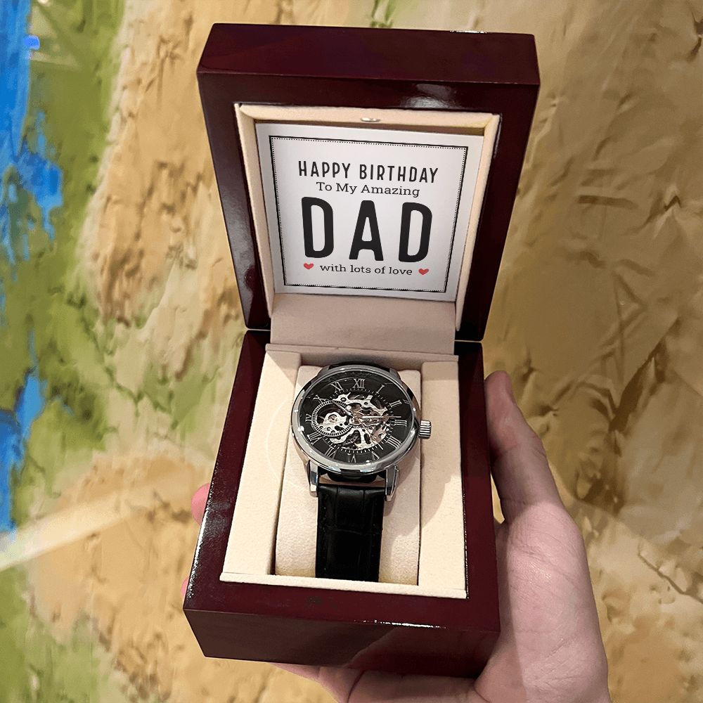 Happy birthday to my amazing dad Men's Openwork Watch w/ Genuine Black Leather Band