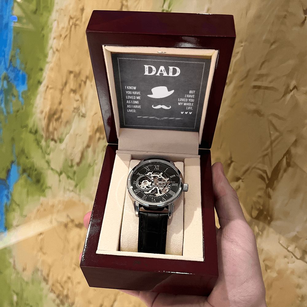 Dad I know you have loved me Men's Openwork Watch w/ Genuine Black Leather Band