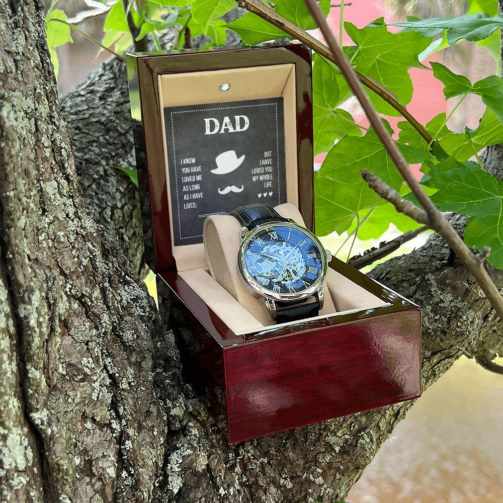 Dad I know you have loved me Men's Openwork Watch w/ Genuine Black Leather Band
