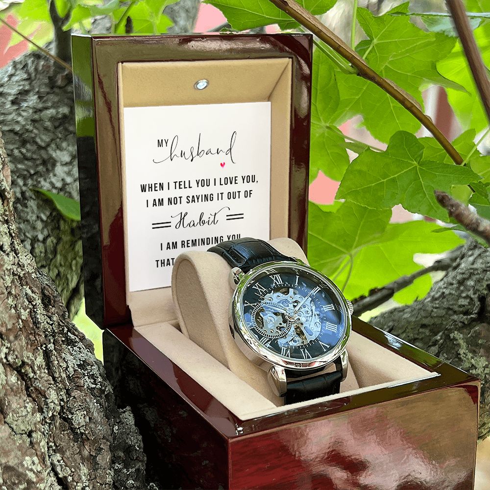 My Husband when I tell you I love you Men's Openwork Watch w/ Genuine Black Leather Band