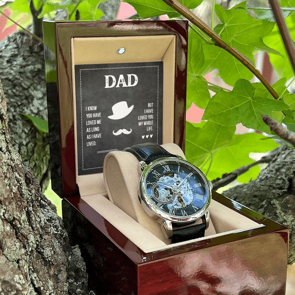Dad I know you have loved me Men's Openwork Watch w/ Genuine Black Leather Band