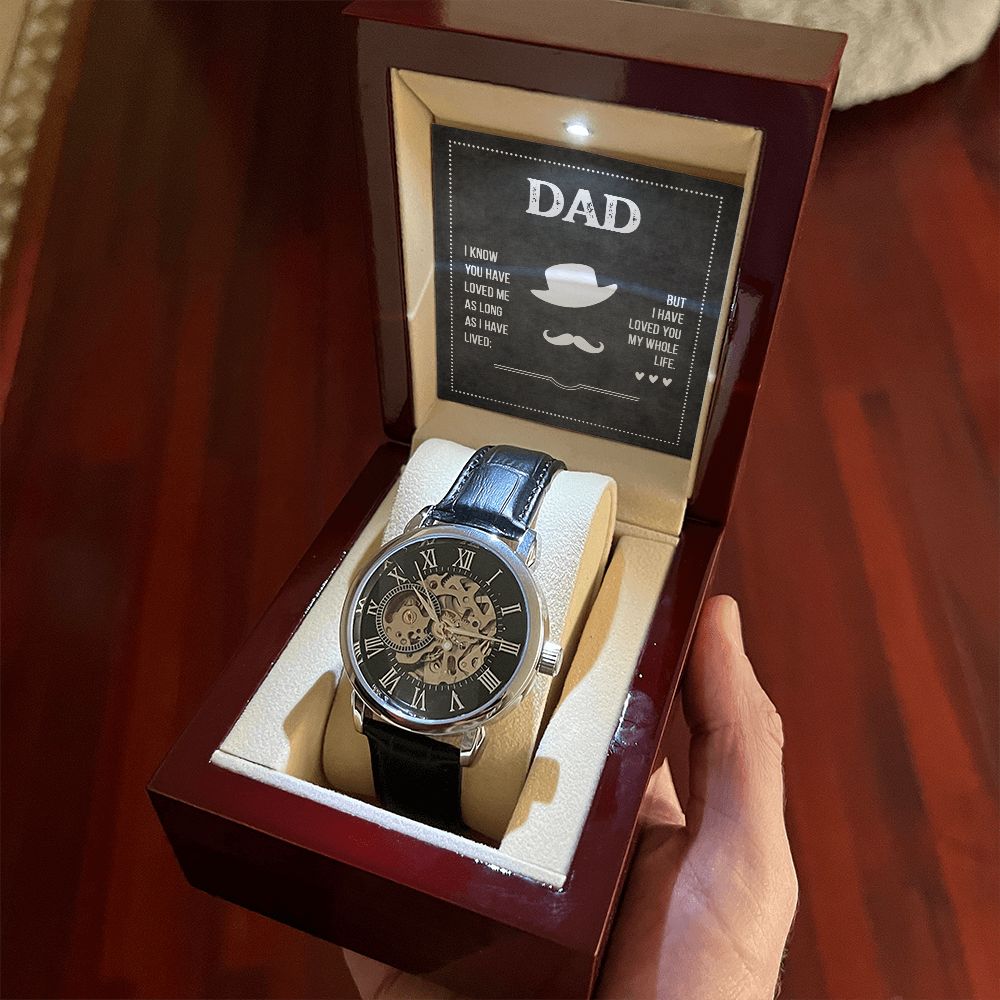 Dad I know you have loved me Men's Openwork Watch w/ Genuine Black Leather Band