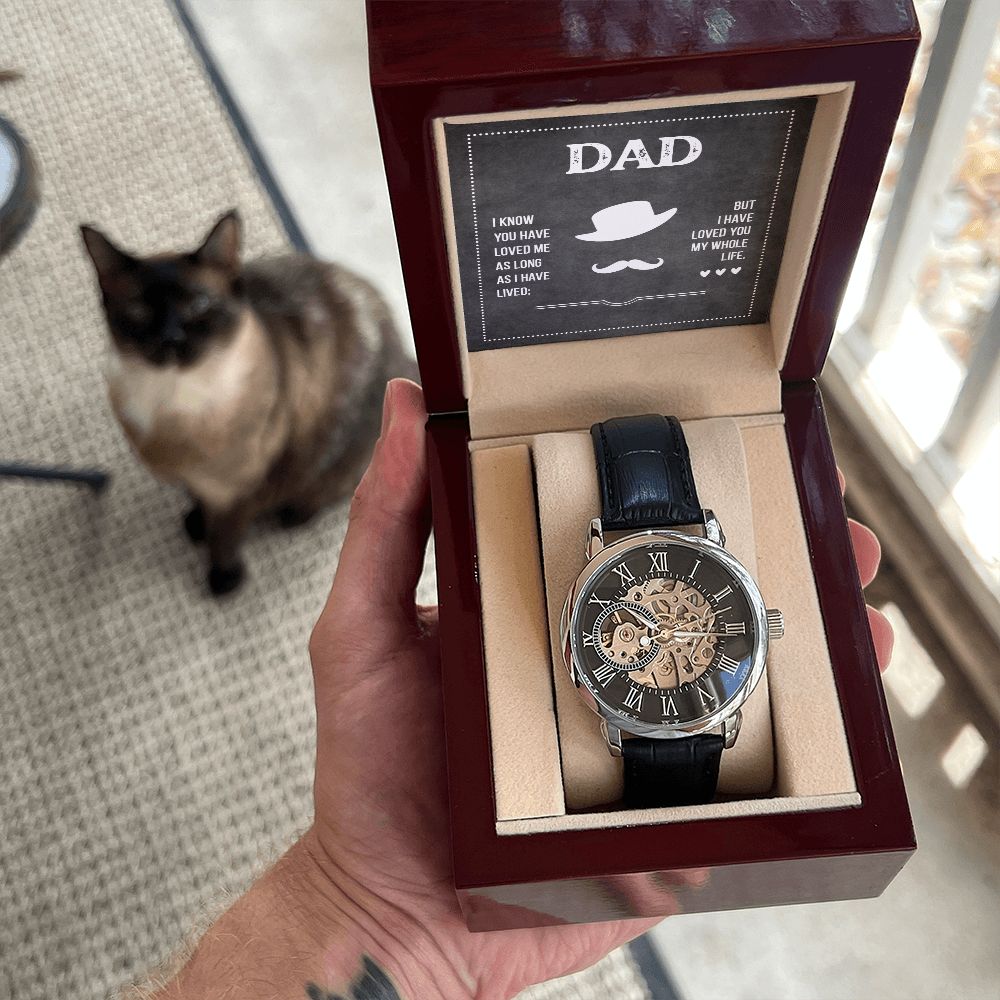 Dad I know you have loved me Men's Openwork Watch w/ Genuine Black Leather Band