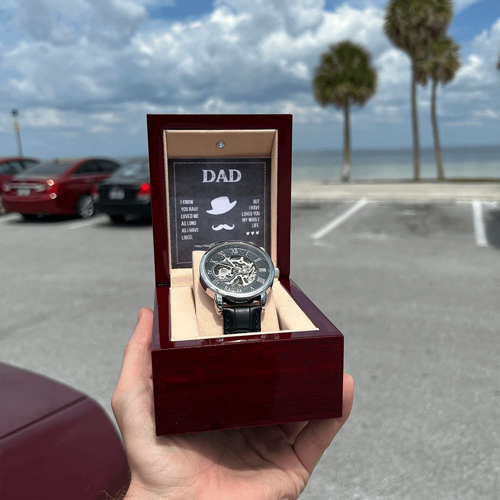 Dad I know you have loved me Men's Openwork Watch w/ Genuine Black Leather Band