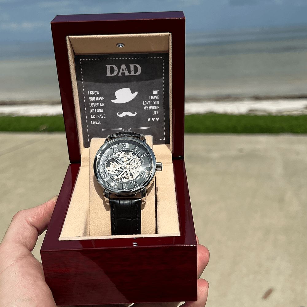 Dad I know you have loved me Men's Openwork Watch w/ Genuine Black Leather Band