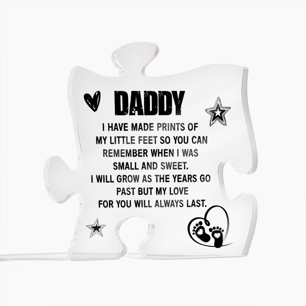 Daddy - newborn little feet Acrylic Puzzle Plaque,  Fathers Day Gift