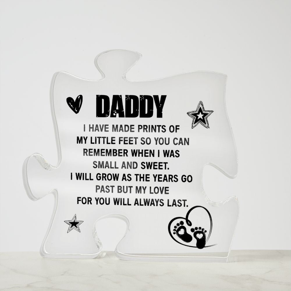 Daddy - newborn little feet Acrylic Puzzle Plaque,  Fathers Day Gift