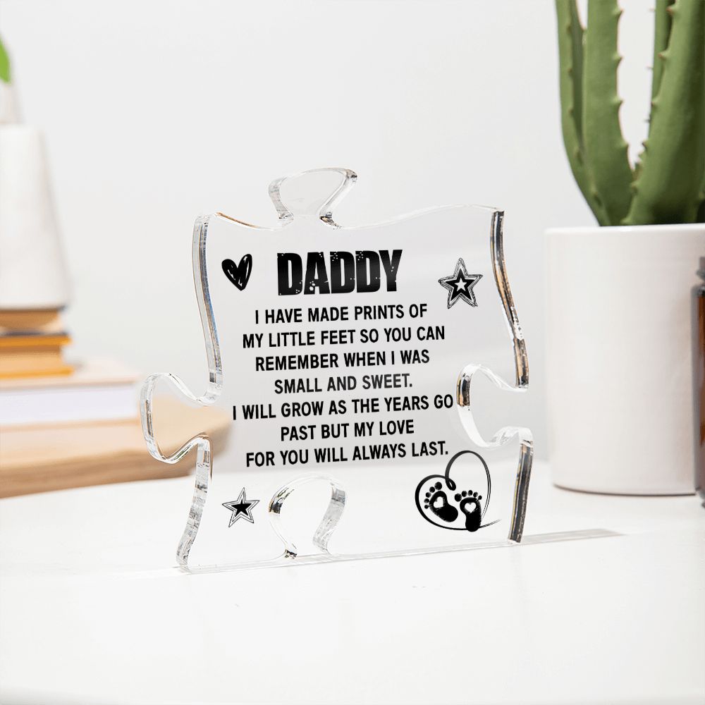 Daddy - newborn little feet Acrylic Puzzle Plaque,  Fathers Day Gift