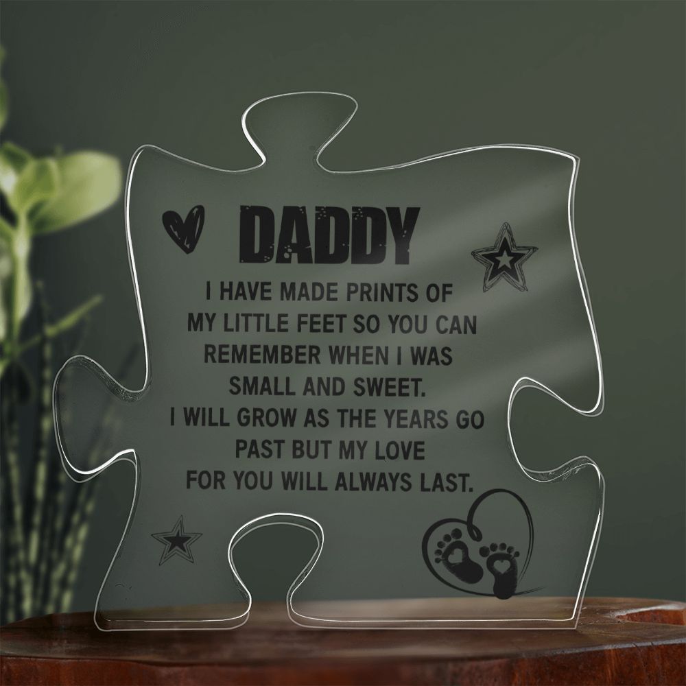 Daddy - newborn little feet Acrylic Puzzle Plaque,  Fathers Day Gift