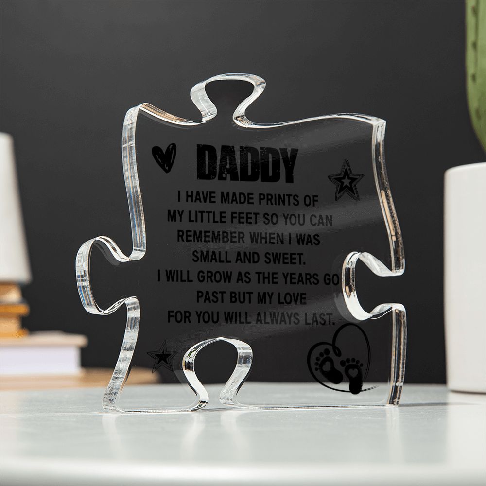 Daddy - newborn little feet Acrylic Puzzle Plaque,  Fathers Day Gift