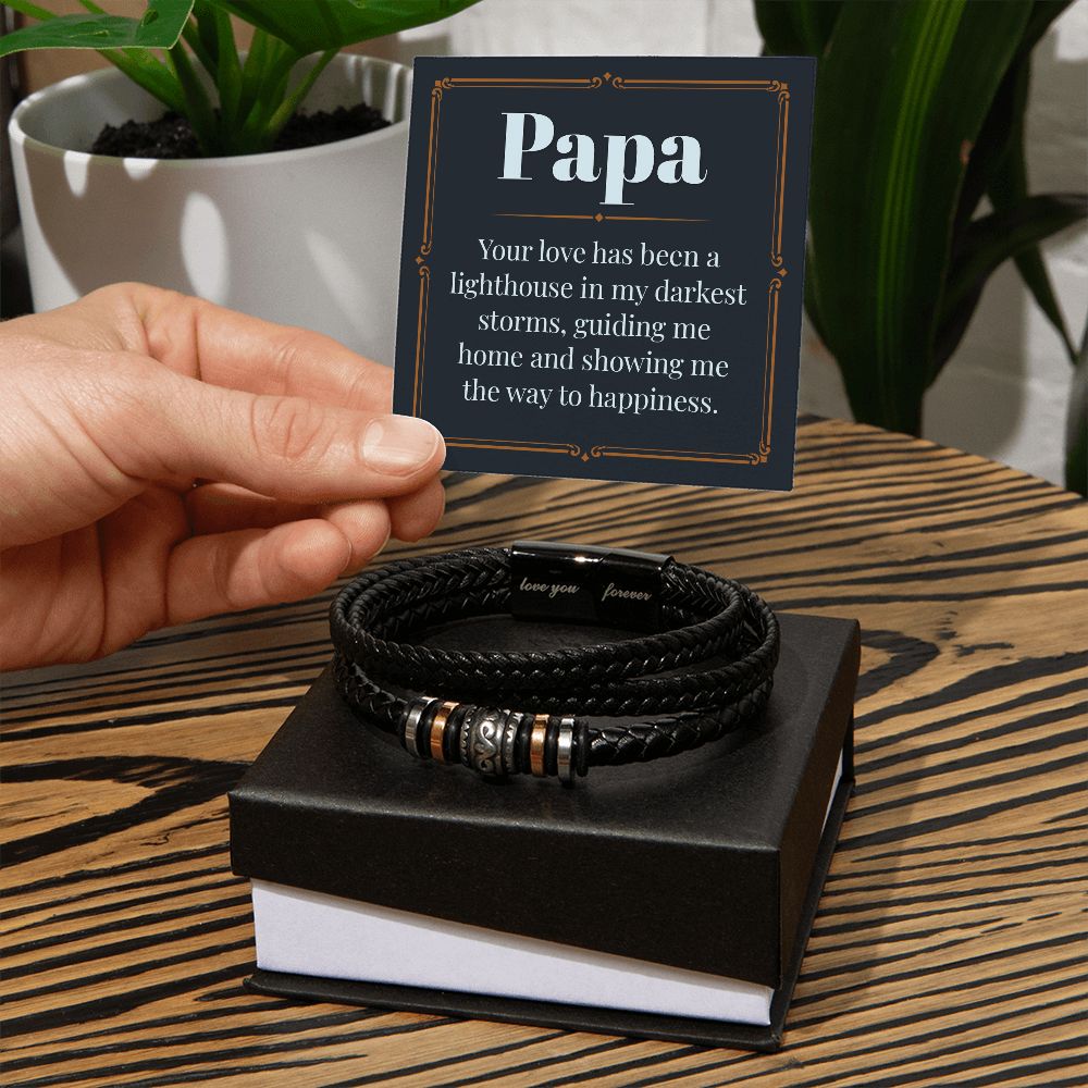 Heartfelt Father's Day Gift: "Papa - Your Love, a Guiding Light in My Darkest Storms" Love You Forever Men's Bracelet