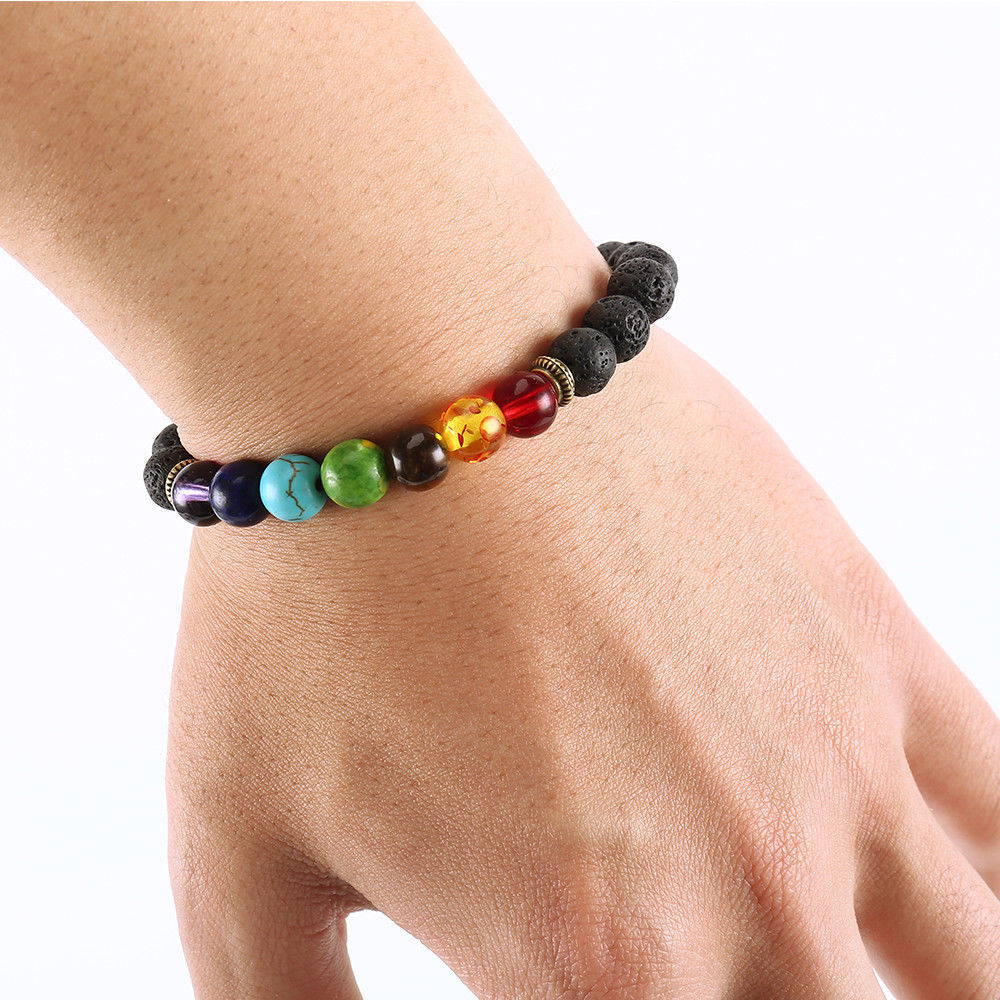 Bracelet Chakra Healing Beads Natural Lava Stone 8mm Reiki 7 Gemstone Beaded