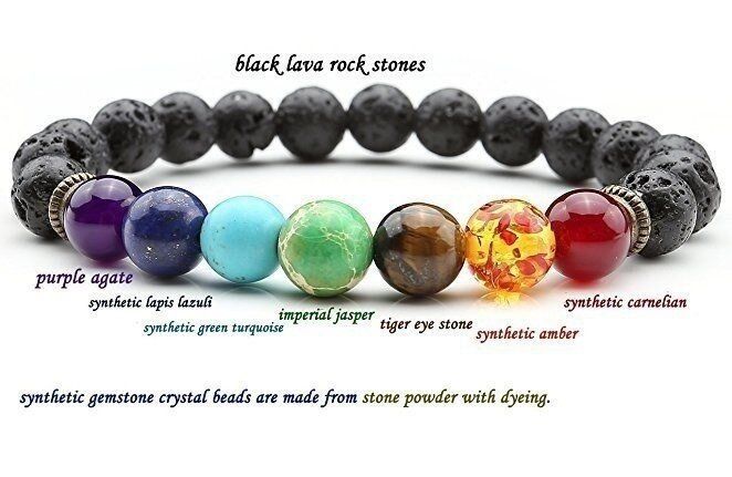 Bracelet Chakra Healing Beads Natural Lava Stone 8mm Reiki 7 Gemstone Beaded