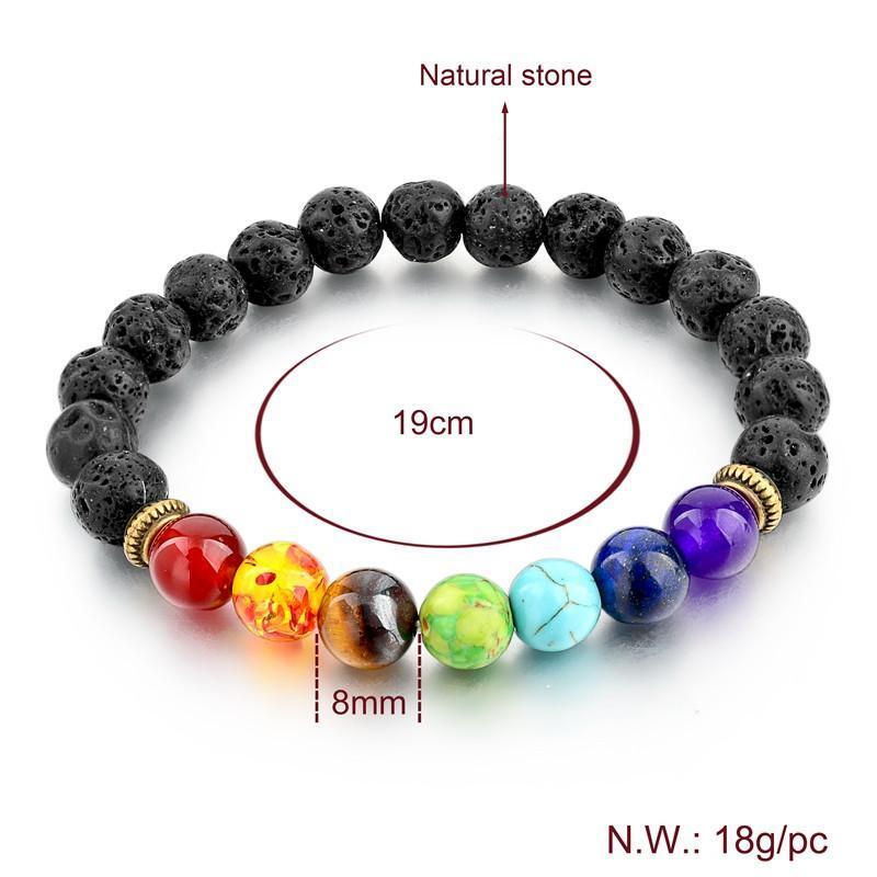 Bracelet Chakra Healing Beads Natural Lava Stone 8mm Reiki 7 Gemstone Beaded