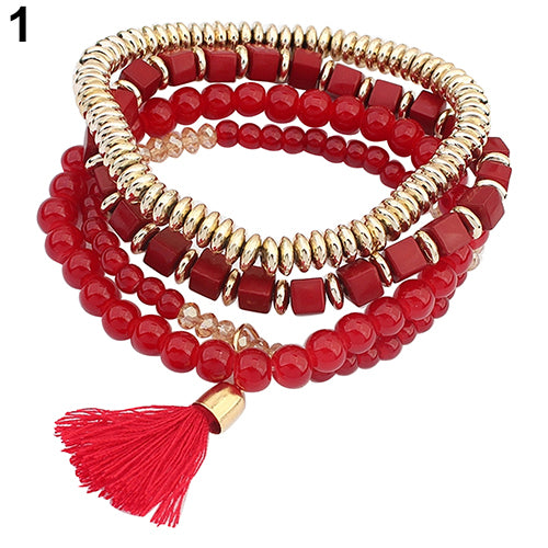 4 Pcs Boho Ethnic Style Multilayer Beaded Bangles Bracelets for Women