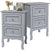 Set of 2 Nightstand Bedroom Bedside Table with Drawers Storage, Country Style Night End Table with Mental Handle, Gray