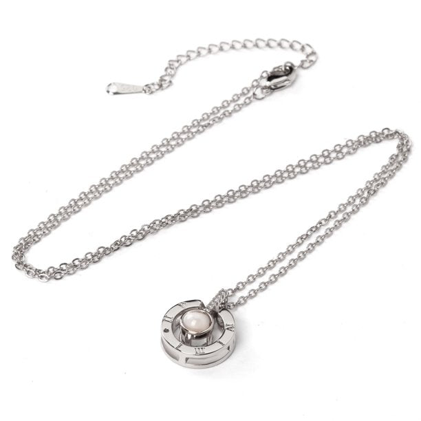 I Love You Necklace  100 Languages Heart Love Necklace Valentines Gift for Women- Silver