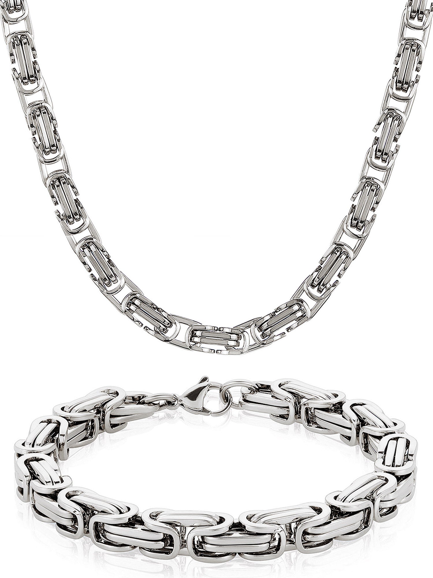 Stainless Steel Byzantine Chain Necklace & Bracelet Set for Men