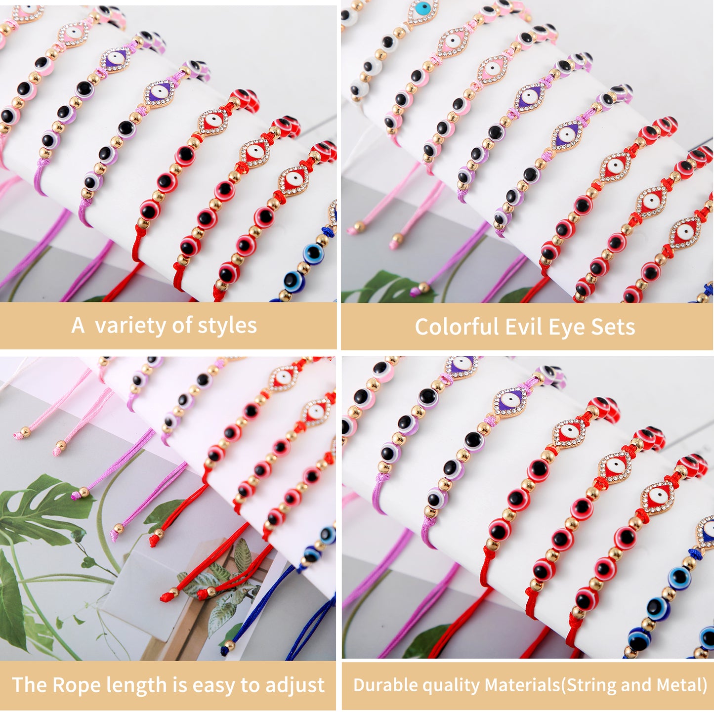 12 PCS Evil Eye Bracelets Handmade String Adjustable Amulet