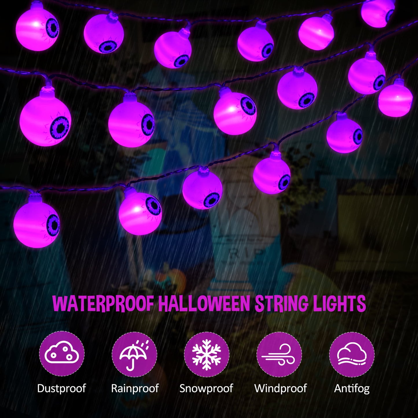 30 LED Halloween Eyeball String Lights 8 Modes w/ Remote