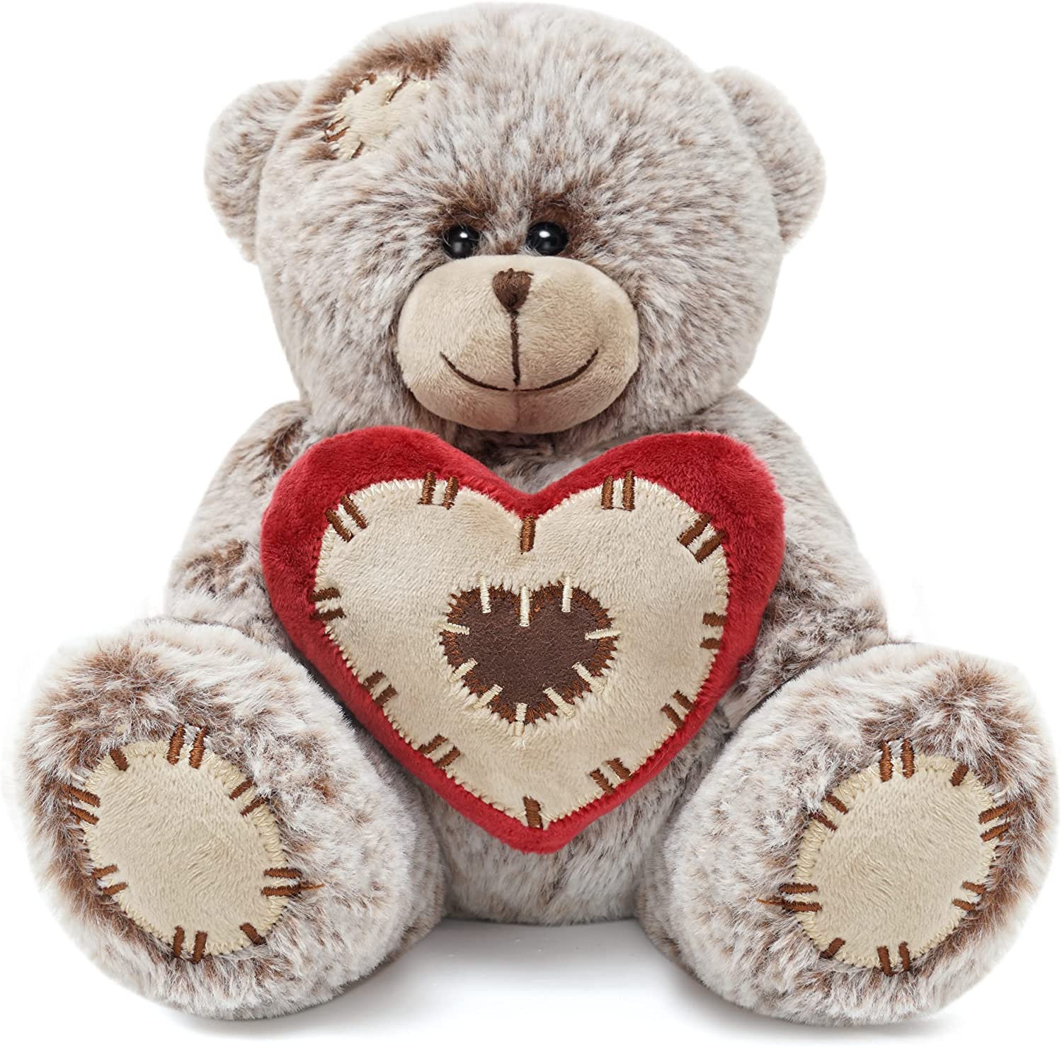 Valentines Day Teddy Bear Stuffed Animals, 8" Plush with Red Heart Pillow for Her (Tan)