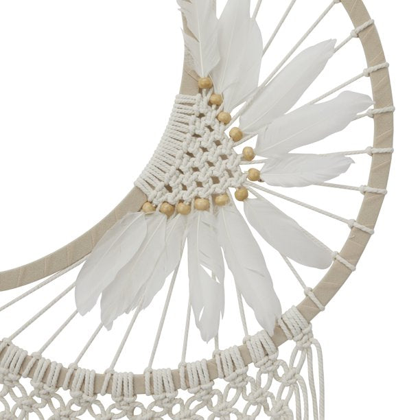 Handmade Intricately Woven Macrame 14" x 42" Dreamcatcher Wall Decor with Beaded Fringe Tassels