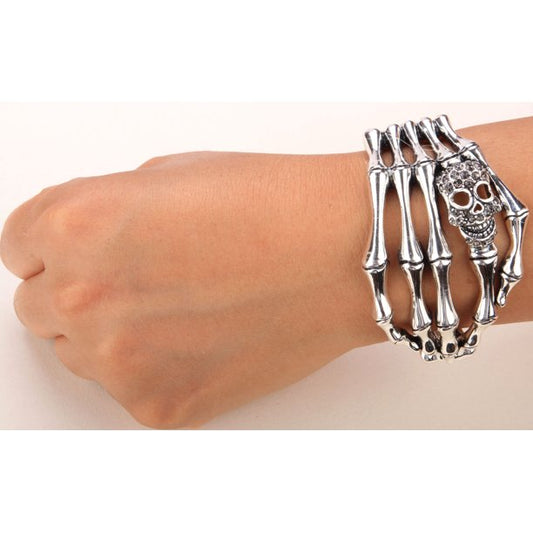 Skull Skeleton Hand Hinged Bangle Bracelet for Women Fit Wrist Circumference 6.5 to 7.5 inch - Gray