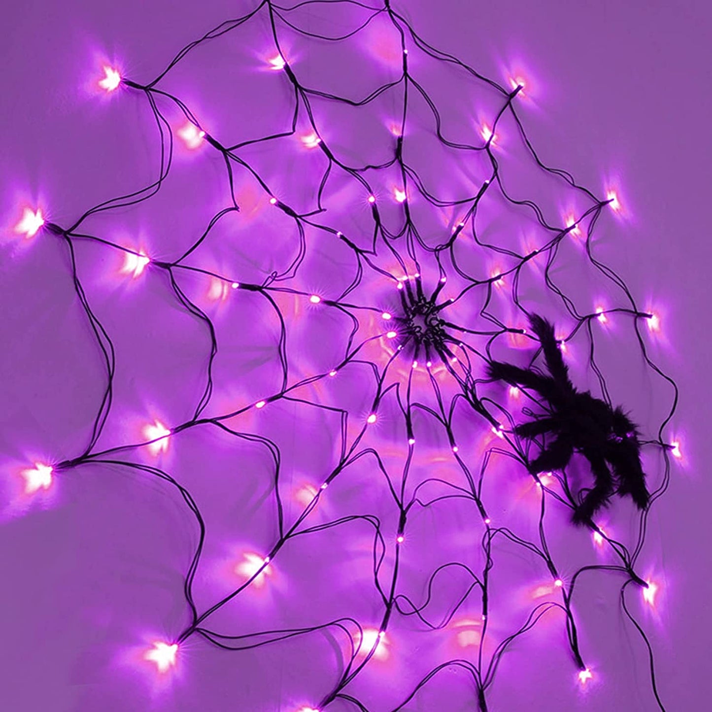 60 LED 24" Spider Web String Halloween Lights w/ Black Spider