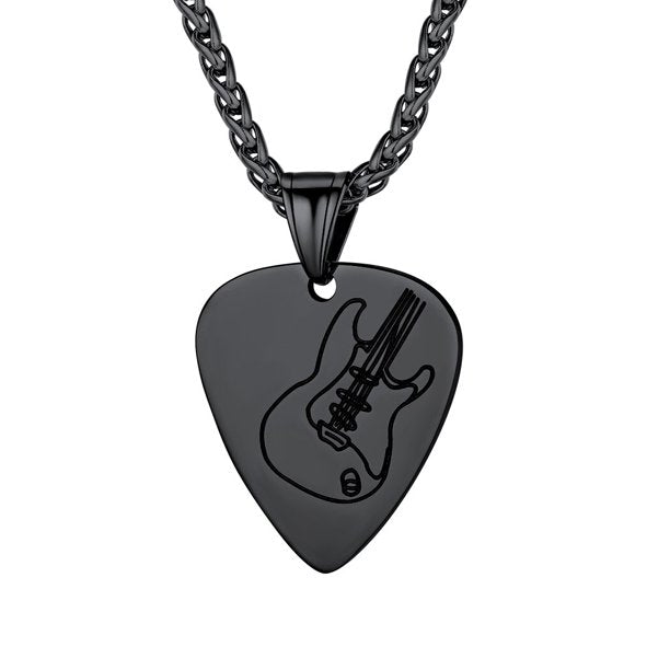 Unisex Rock Punk Jewelry 316L Stainless Steel Guitar Picks/Bass Music Note Necklace