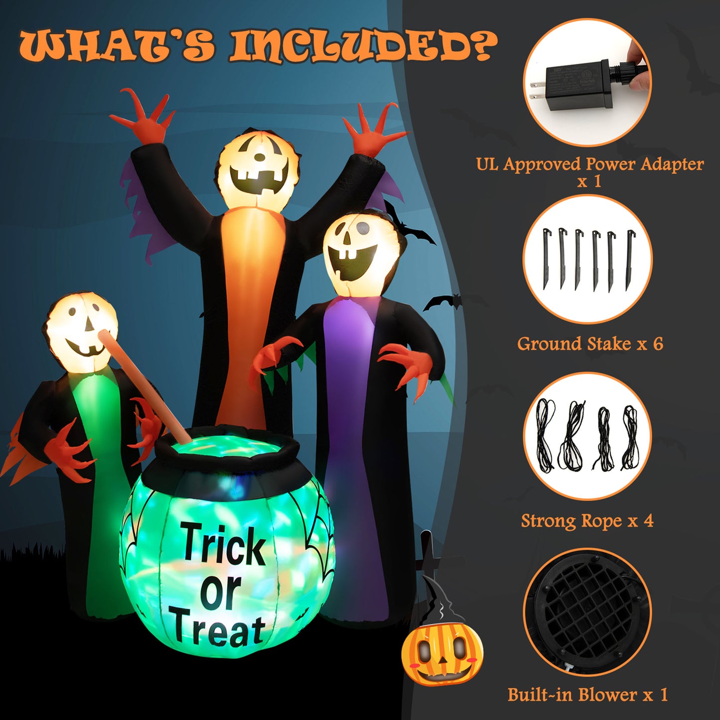 8' Halloween Inflatable Witch Decor w/ Bright LED Lights