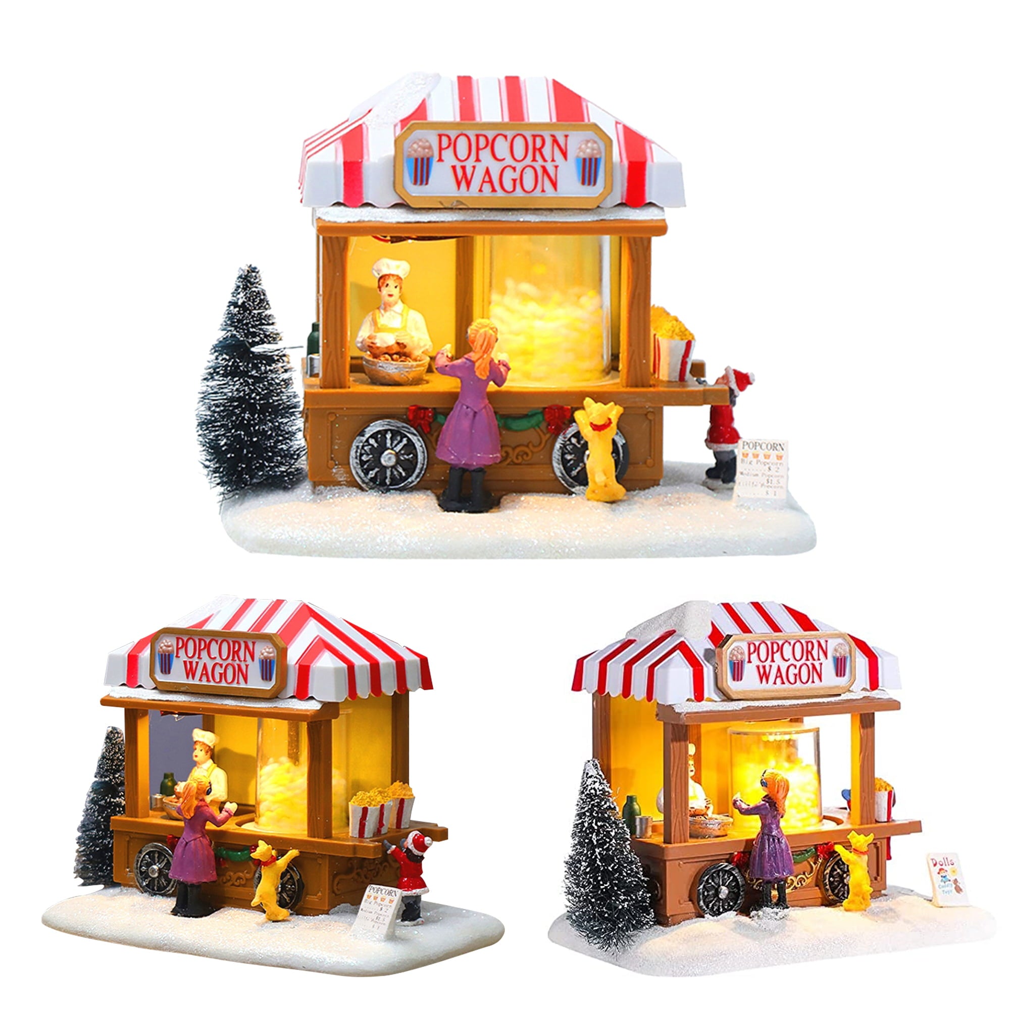 Christmas Popcorn Glow Music Village House w/ LED