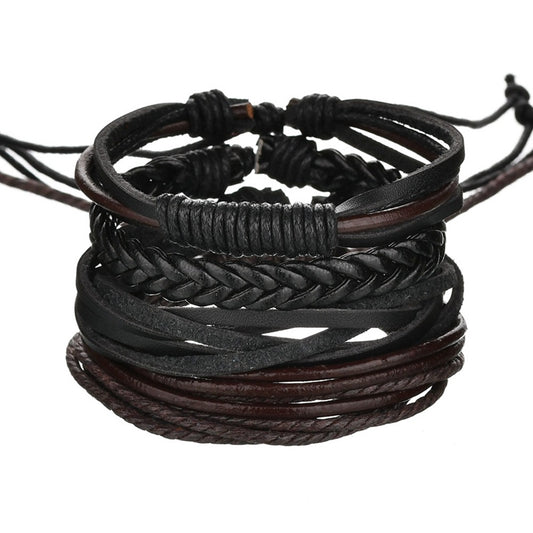 Multilayer Cowhide Leather Woven Bracelets Set For Men