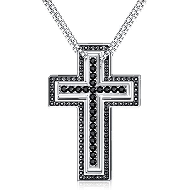 2PCS Sterling Silver Cross Necklaces Box Chain Necklaces for Couples