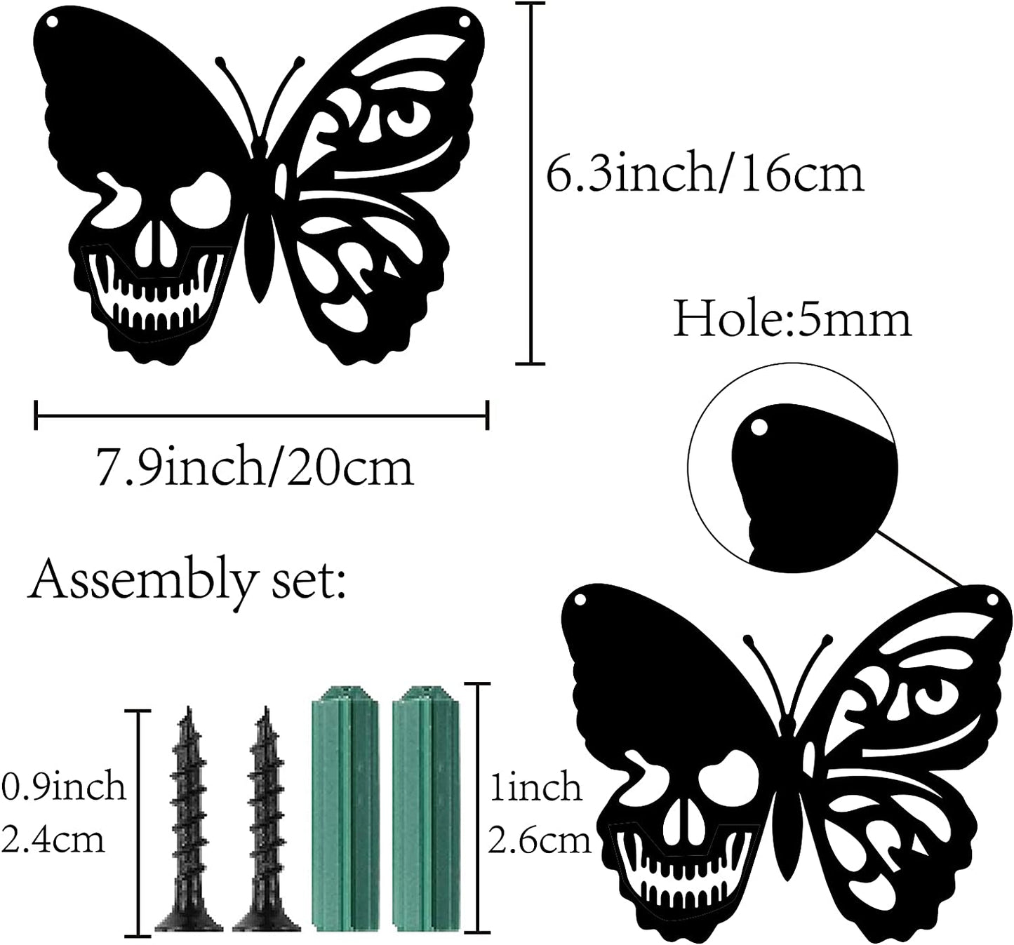 Black Skull Metal Wall Art Butterfly Wall Hanging Decoration  6.3 x 7.9inch