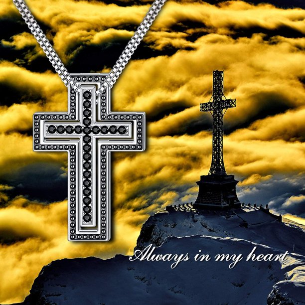 2PCS Sterling Silver Cross Necklaces Box Chain Necklaces for Couples