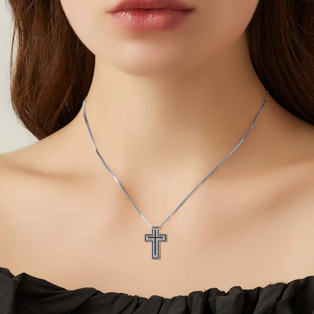 2PCS Sterling Silver Cross Necklaces Box Chain Necklaces for Couples