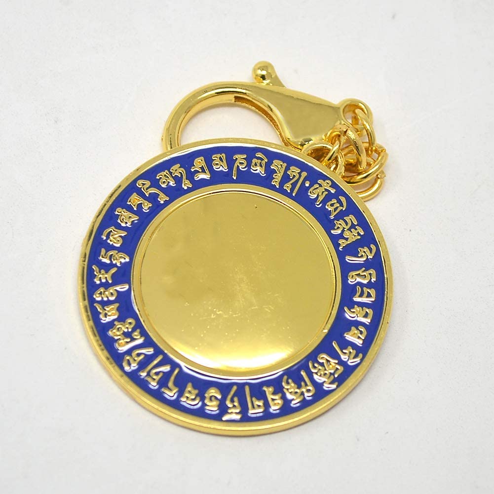 Feng Shui Blue 28 Hums Protection Wheel Keychain w/ Tibetan for Good Health & Protection