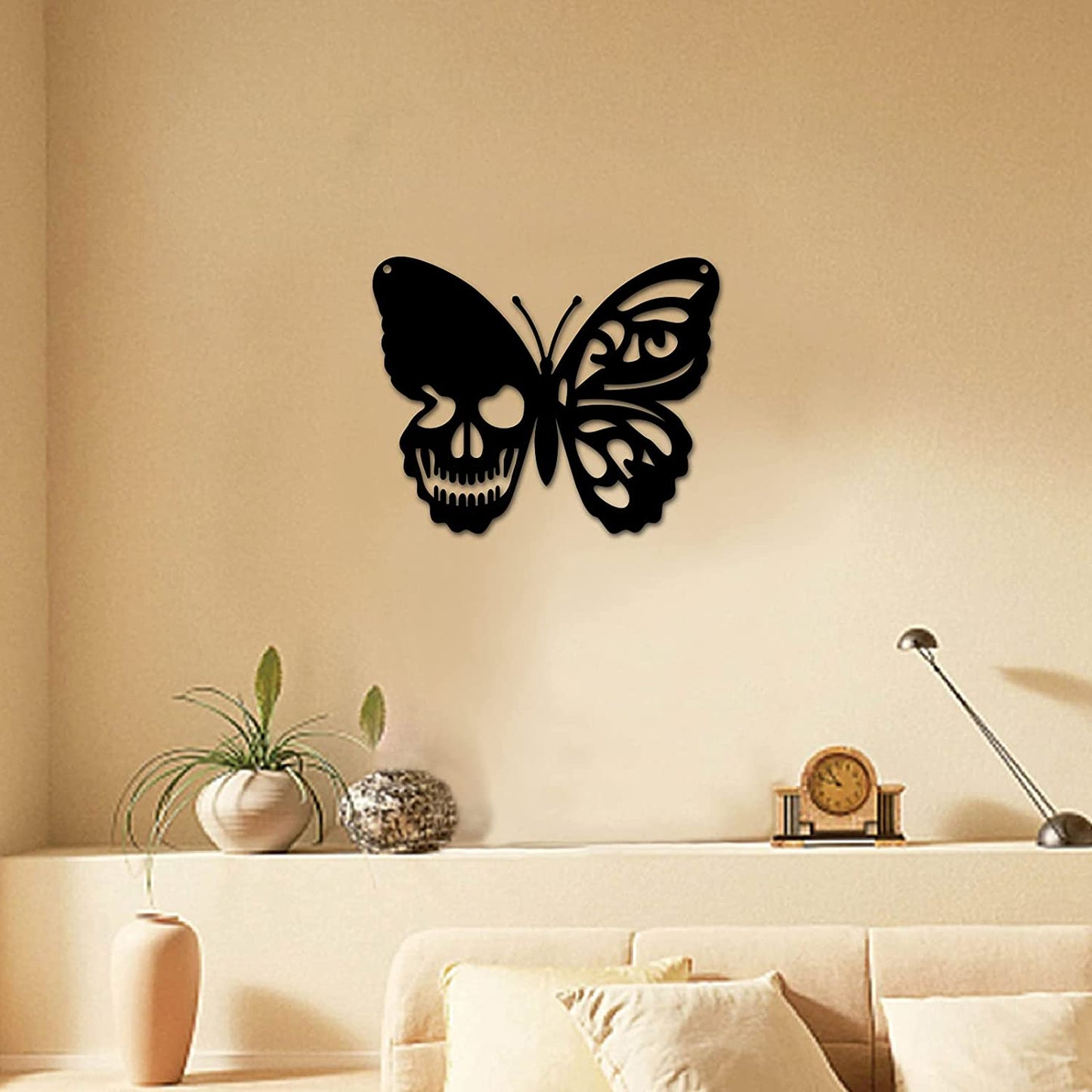 Black Skull Metal Wall Art Butterfly Wall Hanging Decoration  6.3 x 7.9inch