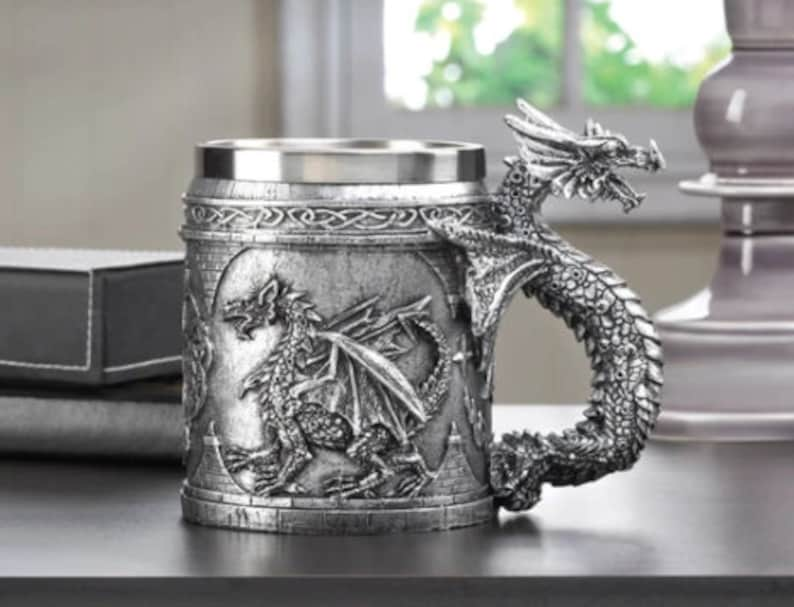 Celtic Dragon Mug, Detailed Unique Beer Coffee Cup