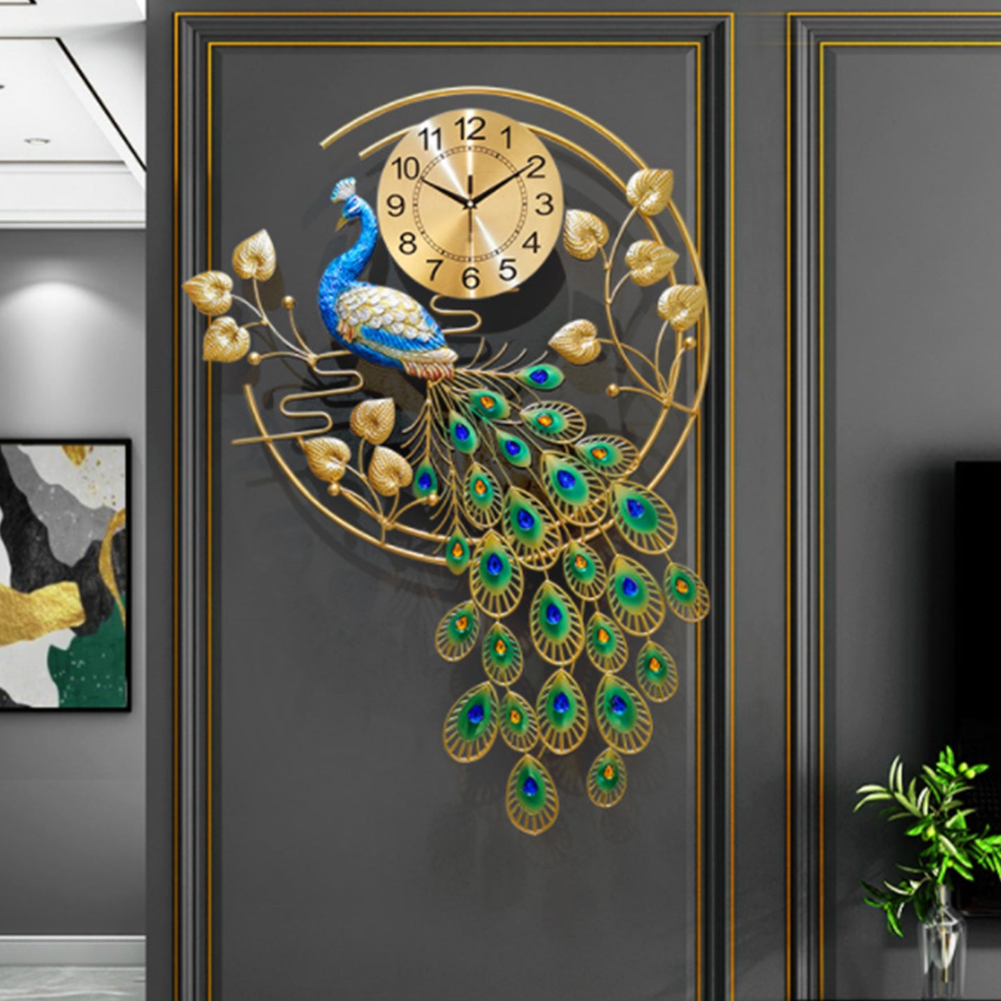 Pea-Cock Wall Clocks Luxury 3D Crystal Quartz Home Decoration