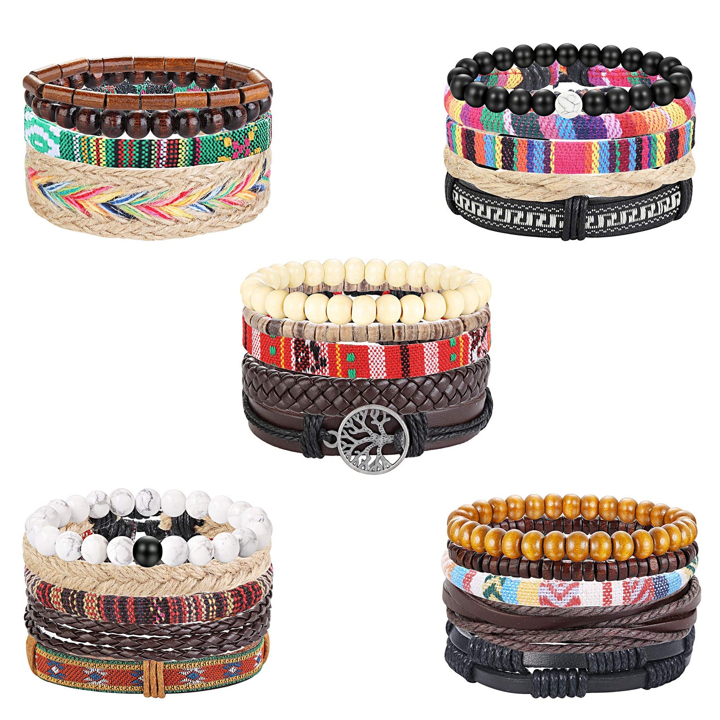 24 Pcs Braided Leather Bracelet Set